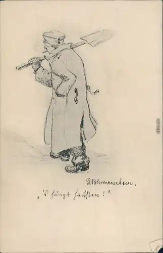 Ansichtskarte  Soldat mit Schauffel, Künstlerkarte 1.WK 1915 