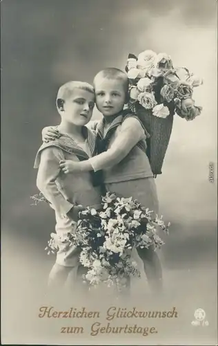 Ansichtskarte  Jungen mit Bluen, Geburtstag - Photokunst 1914 