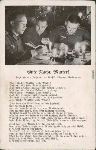 Ansichtskarte  Gute Nacht Mutter - Soldaten beim Briefeschreiben 2.WK 1939 