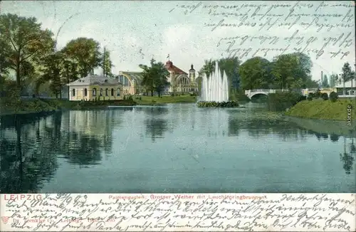 Leipzig Palmengarten, Großer Weiher mit Leuchtspringbrunnen 1903 