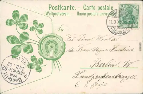 Ansichtskarte  Jugendstil-Blumen - Ornament - Geburtstag 1903 Prägekarte