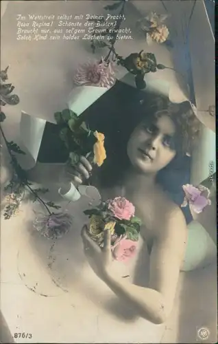 Ansichtskarte  Frau mit Rosen - Fotokunst, Erotika - Künstlerkarte 4 1907 