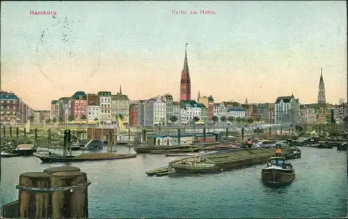 Ansichtskarte Hamburg Hafenpartie, Kähne und Dampfer 1907 