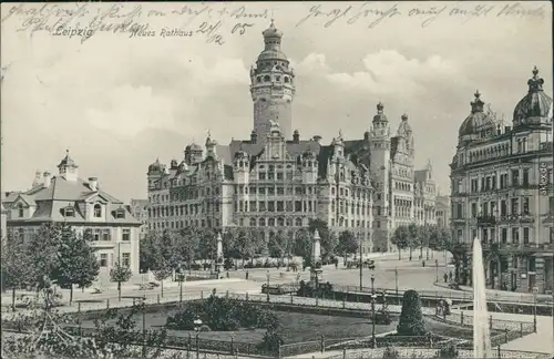 Ansichtskarte Leipzig Straßenpartie am Neuen Rathaus 1905 