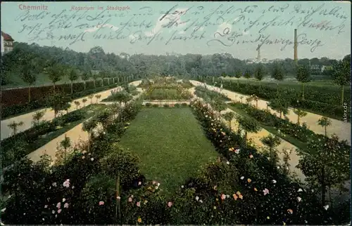 Ansichtskarte Chemnitz Karl-Marx-Stadt Blick über das Rosarium - Fabrik 1908 