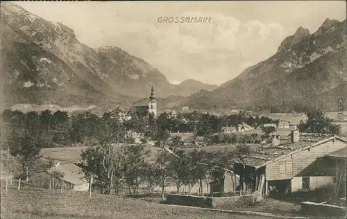 Ansichtskarte Großgmain Blick auf die Stadt, Bauernhof 1921 