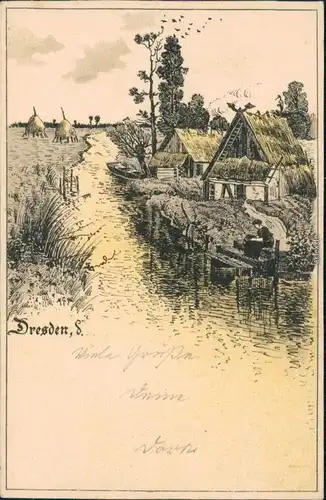 Ansichtskarte Dresden Künstlerkarte - Bauernhäuser 1908