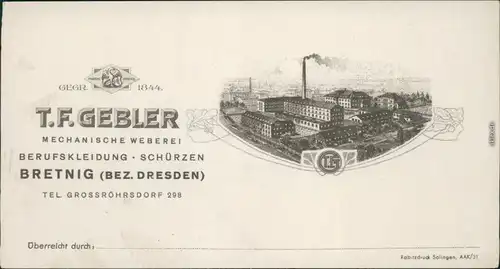 Bretnig-Hauswalde Mechanische Weberei - Fabrik b Großröhrsdorf 1910