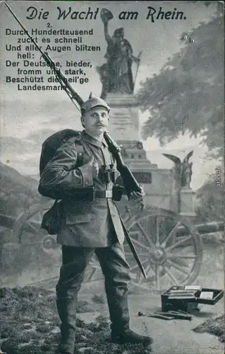 Ansichtskarte Rüdesheim (Rhein) Die Wacht am Rhein Soldat - Patriotika 1916 