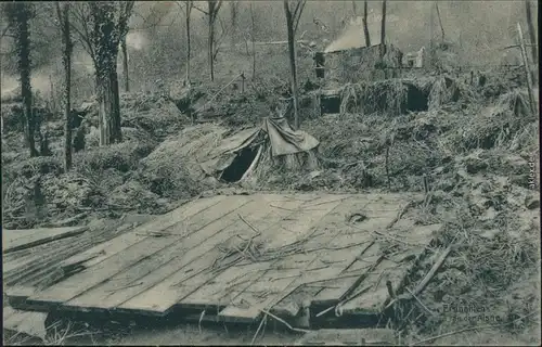 Ansichtskarte  Lager Erster Weltkrieg im Wald 1915 