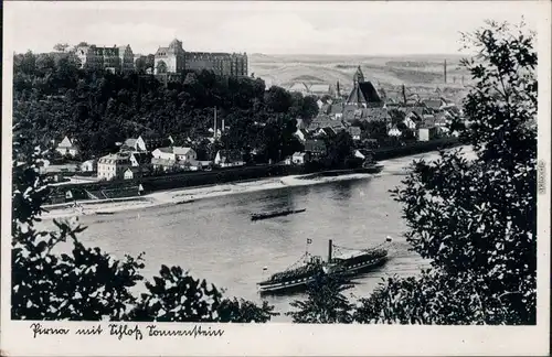 Ansichtskarte Pirna Panorama-Ansicht mit Elbdampfer 1938