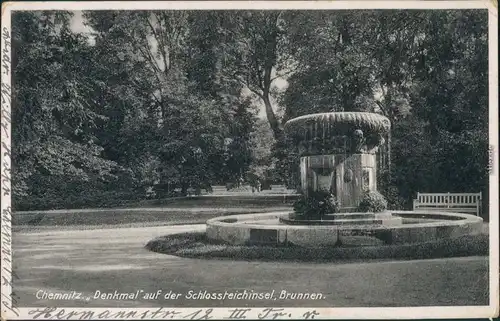 Chemnitz Karl-Marx-Stadt Schloßteichinsel - Denkmal - Brunnen 1931