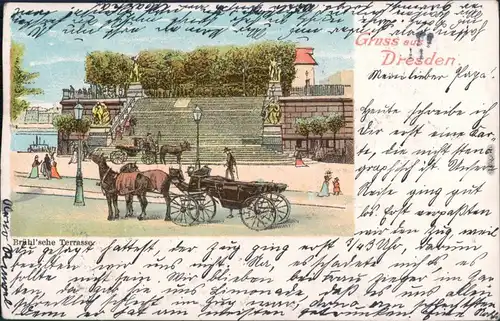 Innere Altstadt-Dresden Brühlsche Terrasse / Kutsche - Zeichnung 1902