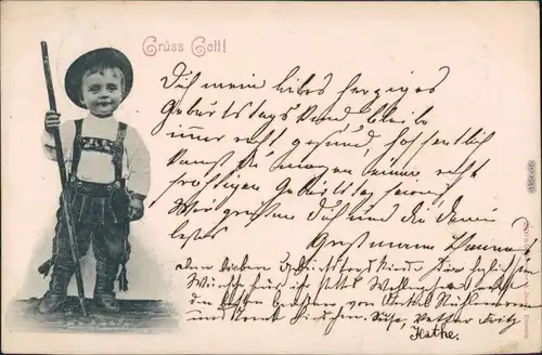 Ansichtskarte _Bayern (allgemein) Grüss Gott.. kleiner Junge in Tracht 1898 