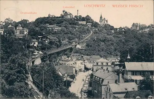 Ansichtskarte Loschwitz-Dresden Straßenpartie, Schwebebahn 1911 