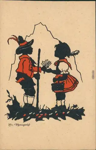  Trachten/Typen - Kinder Scherenschnitt/Schattenschnitt Tracht 1922