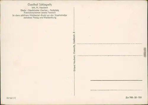 Ansichtskarte Waldenburg (Sachsen) Gasthof Schlagwitz 1940