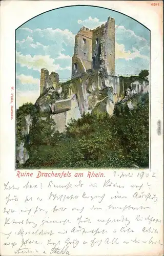 Ansichtskarte Königswinter Ruine Drachenfels am Rhein 1902 