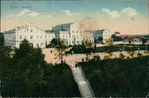 Ansichtskarte Zittau Treppe, Partie am Bahnhof 1920 