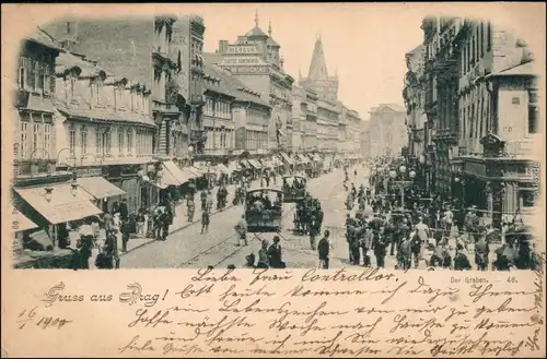 Ansichtskarte Prag Praha Straßen Szene - belebt Straßenbahn 
 1909