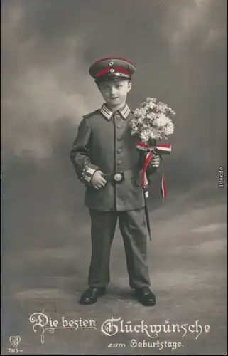 Glückwunsch/Grußkarten: Geburtstag - Kind in Uniform Patriotika WK1 1916