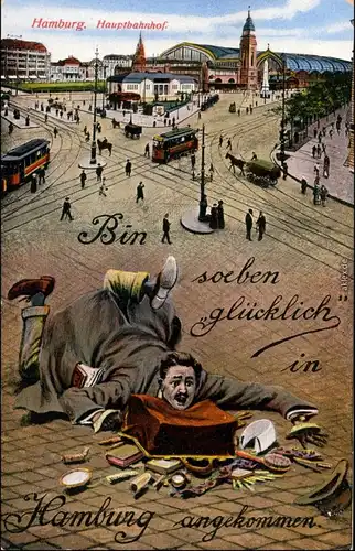 Ansichtskarte Hamburg Hauptbahnhof - Scherzkarte 1930