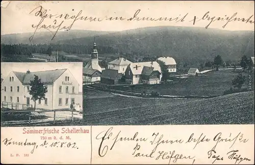 Schellerhau-Altenberg (Erzgebirge) Blick auf die Stadt, Gasthof 1902