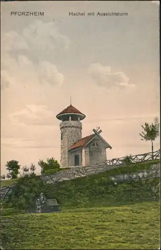 Ansichtskarte Pforzheim Hachel mit Aussichtsturm 1910