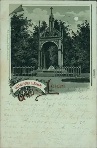 Ansichtskarte Lützen-Wiesengrund Gustav Adolf Denkmal Gruss aus Litho 1901