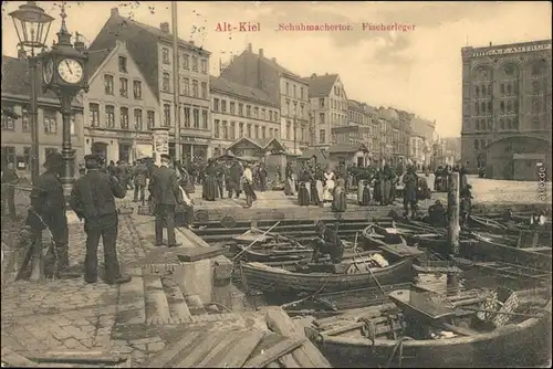 Ansichtskarte Kiel Schuhmachertor, Fischerleger, Markt Anlegestelle 1909