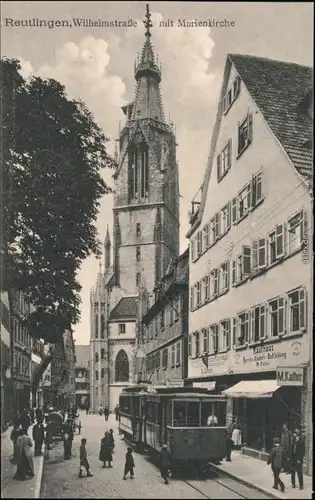 Ansichtskarte Reutlingen Wilhelmstraße, Straßenbahn - Kaufhaus 1910 