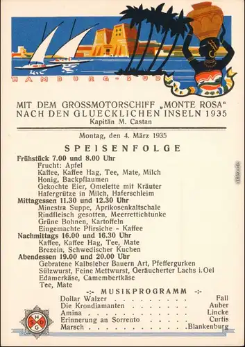  AK- Künstlerkarte Großmotorschiff Monte Rosa Afrika Hamburg Süd 1935 