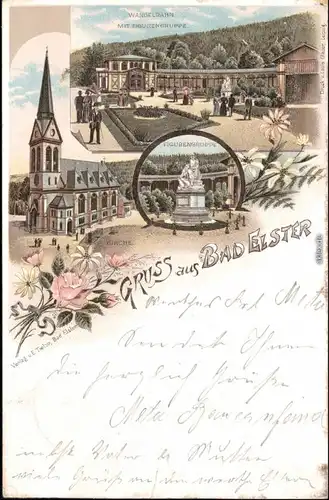 Ansichtskarte Bad Elster Wandelbahn mit Figurengruppe, Kirche 1898