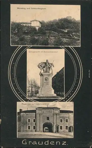 Graudenz Grudziądz Weinberg,  Getreidemarkt, Bismarckdenkmal, Niederthor 1915