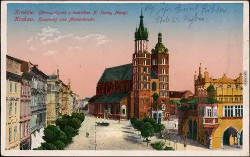 Ansichtskarte Krakau Kraków Hauptring und Marienkirche Straßenpartie 1917