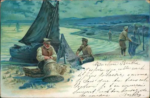Buxerulles-Buxières-sous-les-Côtes Fischer am Ufer, ausbessern Segelboot 1900