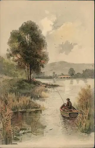 Ansichtskarte  Fischer / Angler - auf dem Boot die Ruhe auf dem See 1912