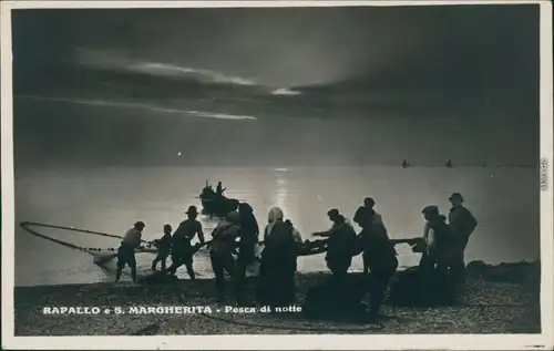 Ansichtskarte Rapallo Fischer beim Sonnenuntergang - Netz einholen 1932