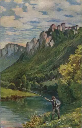 Leibertingen Wildenstein Schloss mit Angler Donautal - Gemälde 1913