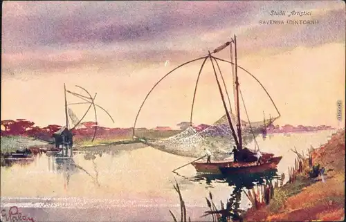  Fischer / Angler - Boot mit Netz - Studii Artistici - Ravenna Dintorni 1913