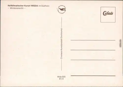 Ansichtskarte Wieda (Harz) Winteransicht 1981