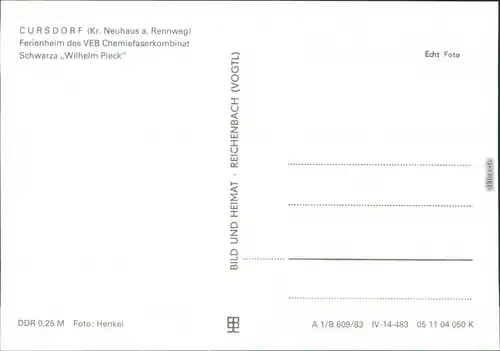 Ansichtskarte Cursdorf Cursdorf Ferienheim "Wilhelm Pieck" des VEB 1983