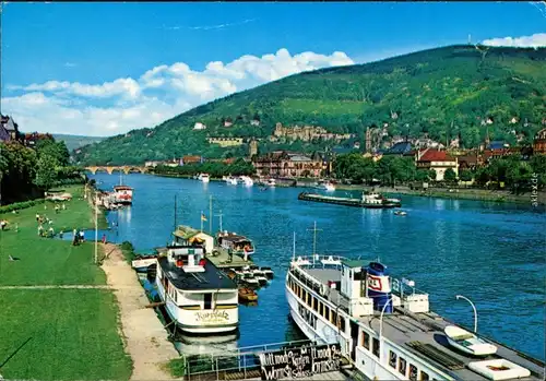 Ansichtskarte Heidelberg Neckarufer, Blick auf Stadt und Schloß 1975
