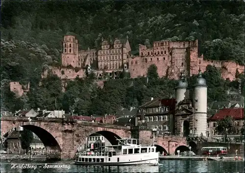 Ansichtskarte Heidelberg Schloss mit Brücke und Fähre 1970