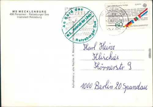 Ansichtskarte Ratzeburg Ratzeburger See, Fahrgastschiff MS Mecklenburg 1990