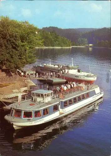 Ansichtskarte Saalburg-Ebersdorf (Saale) Bootsanlegestelle mit Dampfer 1985