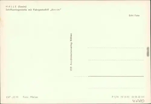 Ansichtskarte Halle (Saale) Fahrgastschiff Kosmos - Anlegestelle 1974