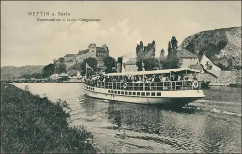 Ansichtskarte Wettin (Saale)-Wettin-Löbejün Dampfer und Schloß 1912 
