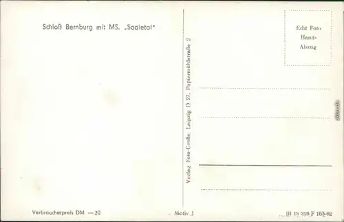 Bernburg (Saale) Schloß, Saale mit Fahrgastschiff "Saaletal" 1962