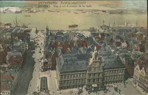 Luftbild  Antwerpen Anvers Grote Markt mit Brabo-Denkmal - Hafen 1915